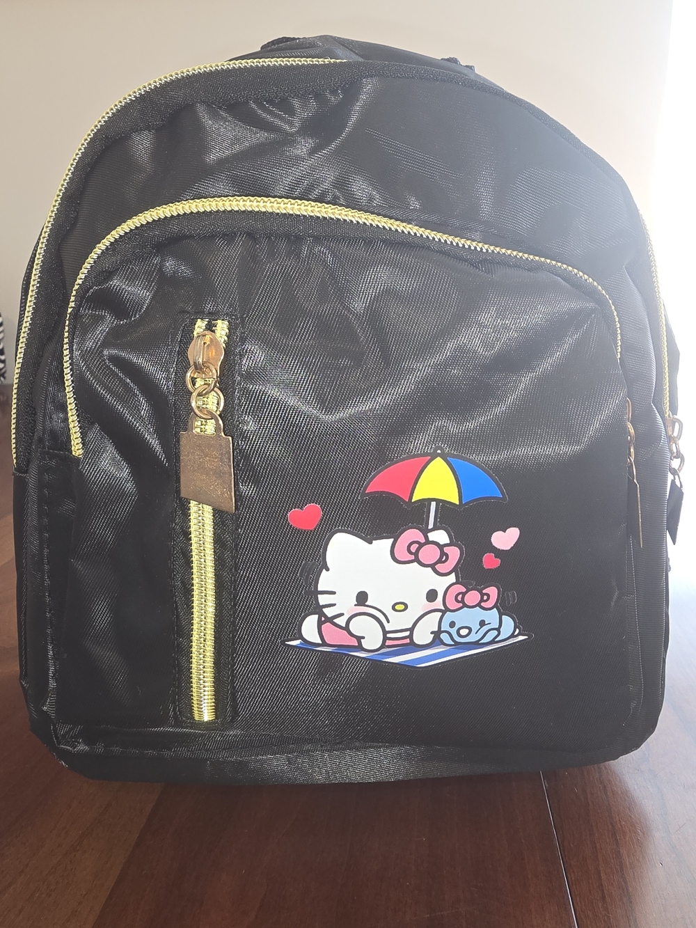 Hello Kitty Black Kids Backpack with Colorful Umbrella Graphic, NWOT